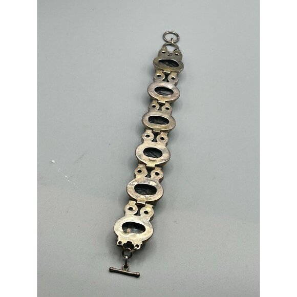 Grey Jasper & Pearls Bracelet Sterling Silver 925 Semi Rigid Long Toggle Clasp - Picture 7 of 8